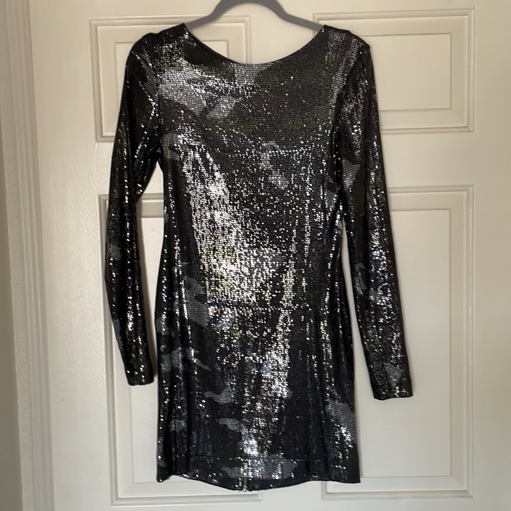 Cut25 by Yigal Azrouel Sequin Camo Long Sleeve Mini Dress - Picture 7 of 13